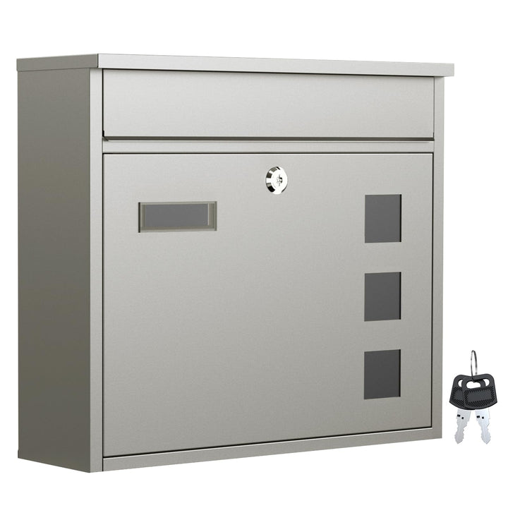 Wiltec Briefkasten V12 Edelstahl 360 x 115 x 315 mm, Wandbriefkasten mit Schloss, Sichtfenstern und