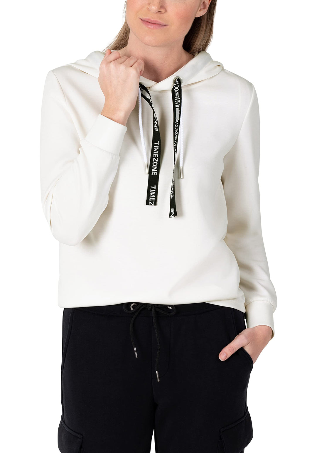 Timezone Damen Fancy Tape Hoodie Kapuzenpullover S Off White, S Off White