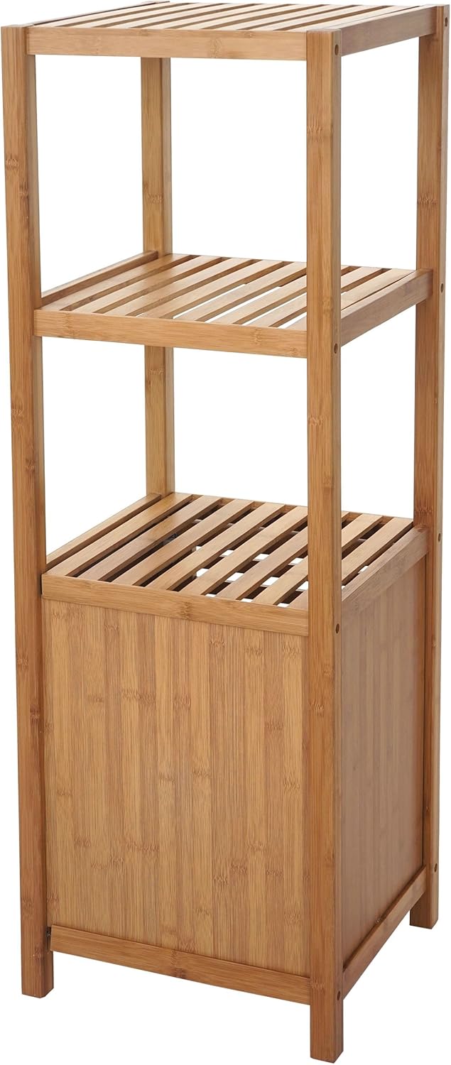Mendler Badregal HWC-B18, Badezimmer Badschrank Standregal mit Tür, Bambus - 110x36x34cm, 110x36x34c
