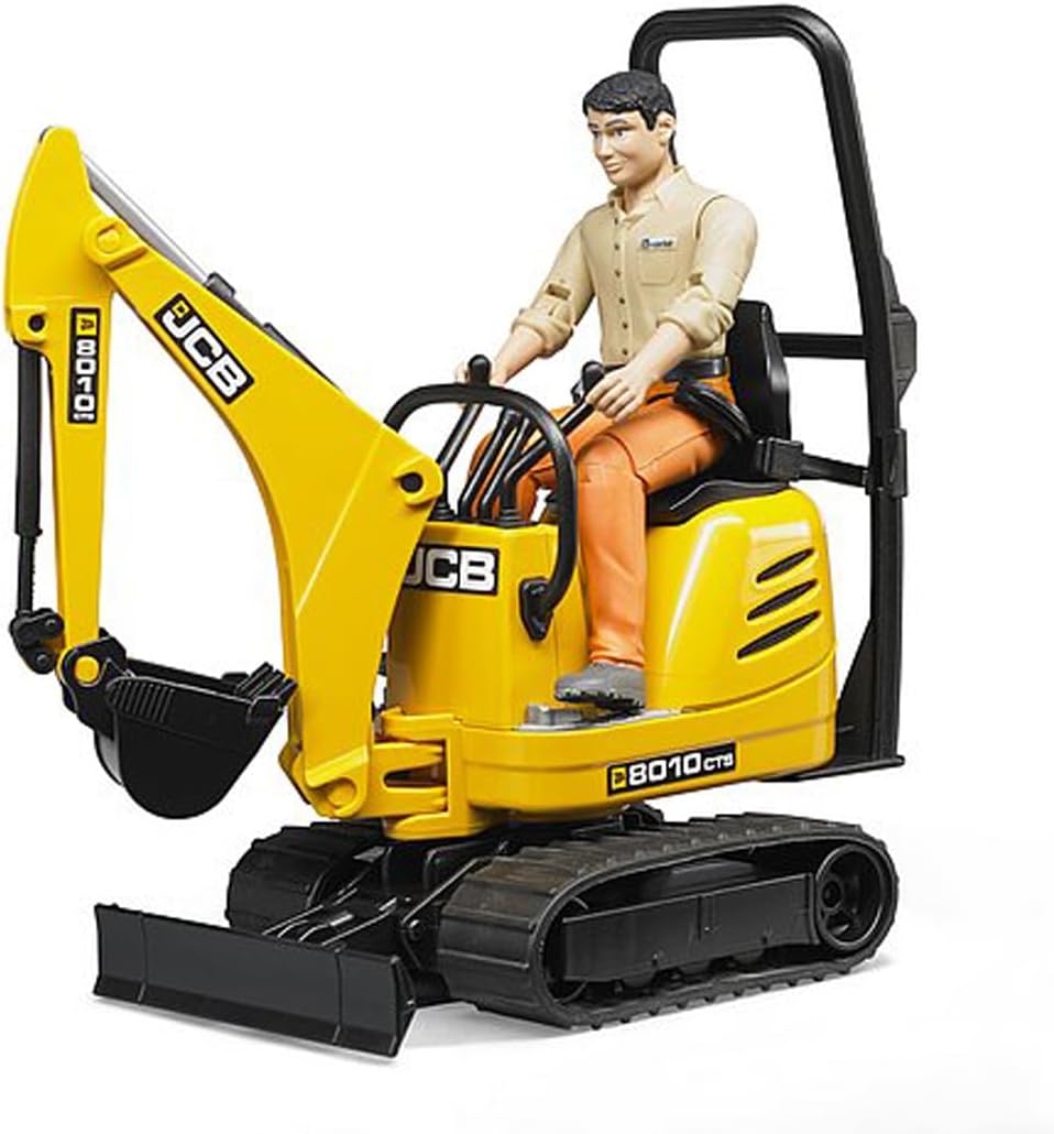 bruder 62002 - JCB Mikrobagger 8010 CTS mit Bauarbeiter - 1:16 Baustelle Baufahrzeug Löffelbagger Mi