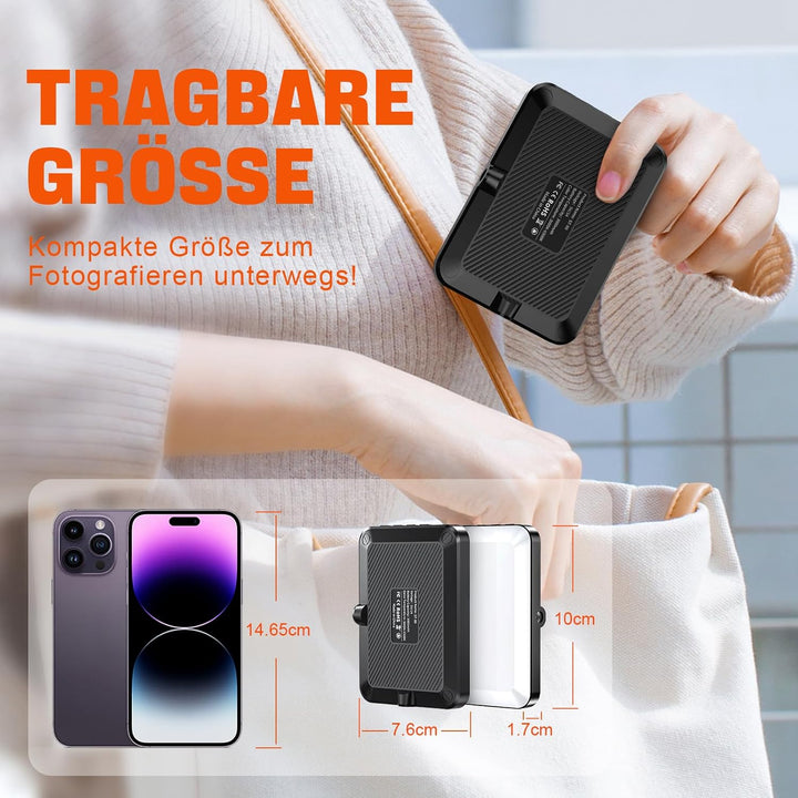 Selfie Licht, 80 LED Videolicht 3000-6500K 3 Lichtmodi 10 Helligkeiten CRI95+, 3000 mAh Akku Handy L