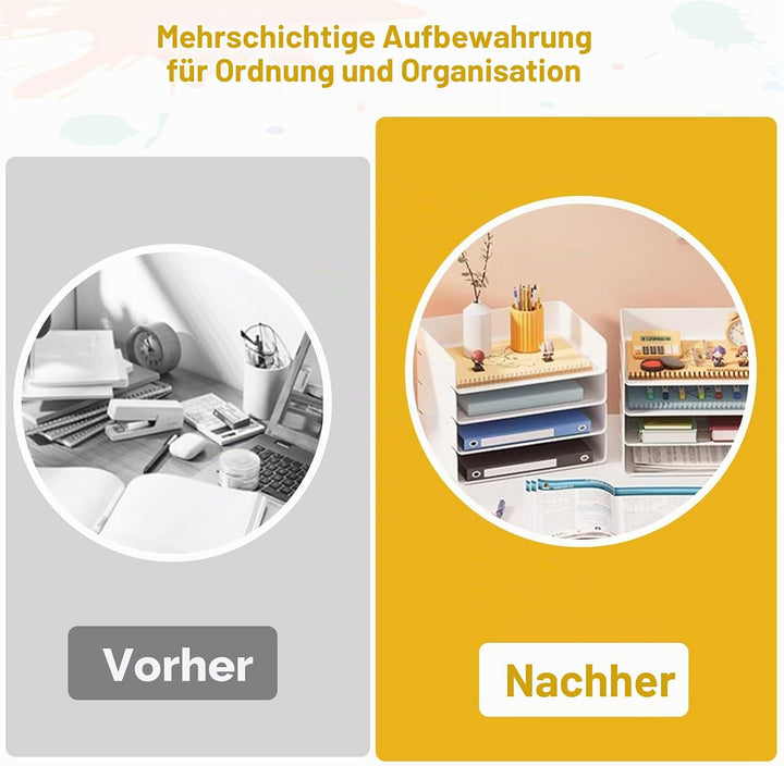DBREAKS 4 Stöckige Ablagekorb, stapelbare Briefablage, Dokumentenablage für A4, Schreibtischablage a