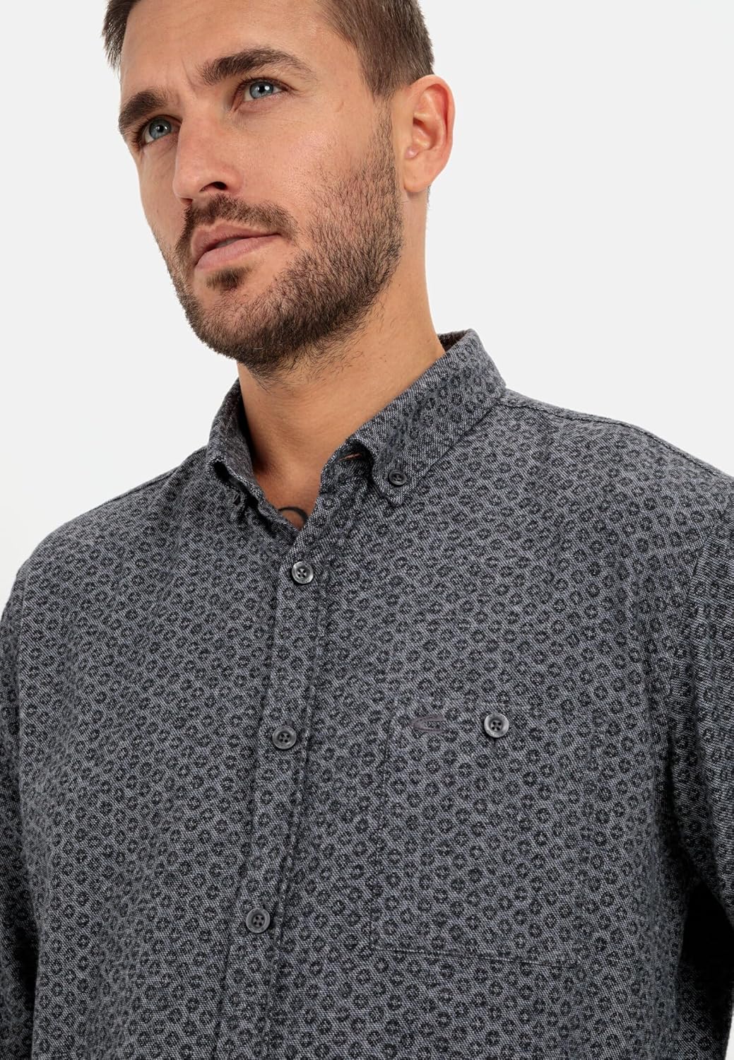 camel active Herren Flanellhemd mit tonalem Minimalprint 5XL Asphalt, 5XL Asphalt