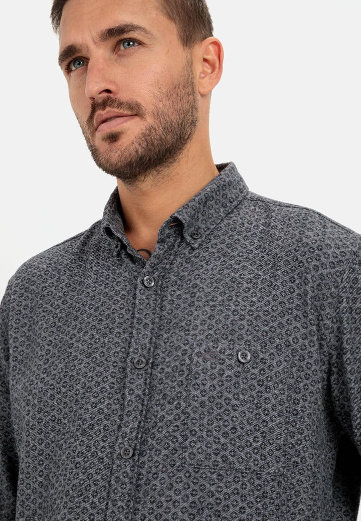 camel active Herren Flanellhemd mit tonalem Minimalprint 5XL Asphalt, 5XL Asphalt