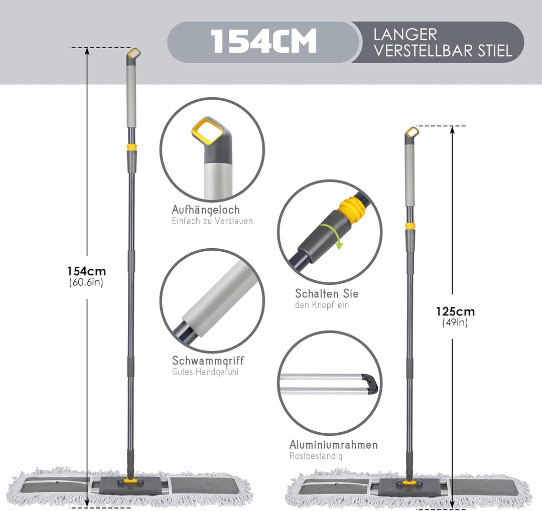 Myiosus Flacher Bodenwischer, Gross Wischmopp mit 154cm Verstellbar Edelstahlgriff, Floor Mop für Ha