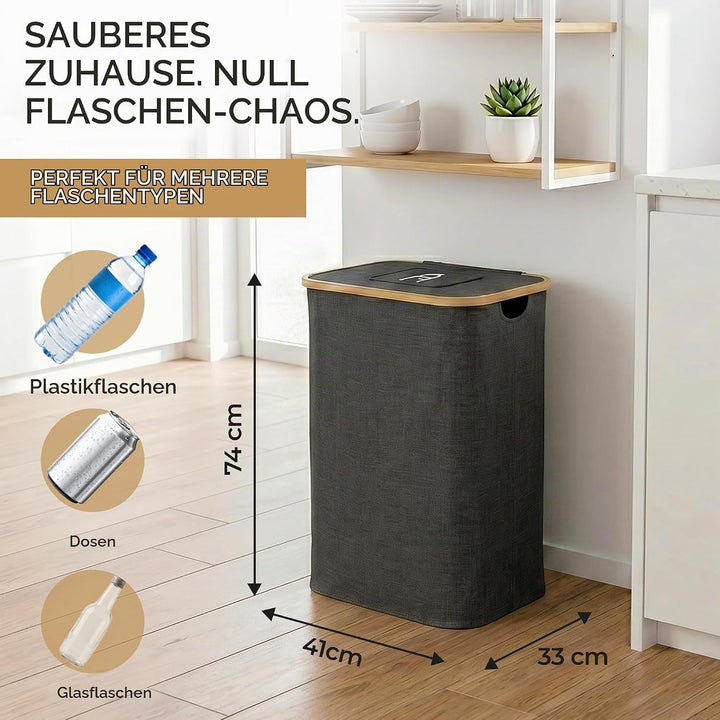 100L Premium Bambus Pfandflaschen Sammelbehälter - Organizer Küche mit innovativ Design für Nachhalt
