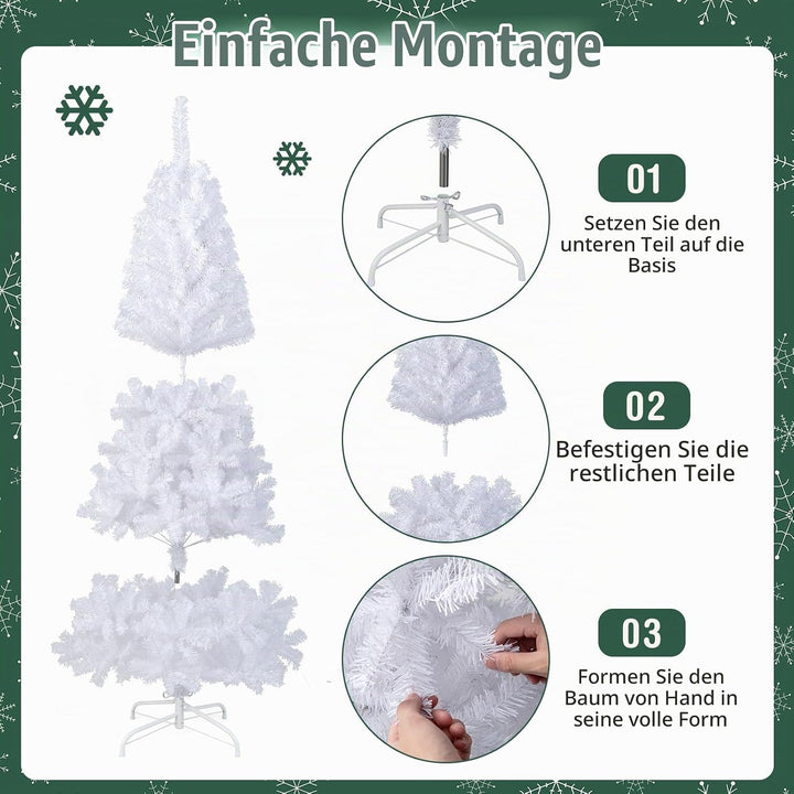 DREAMADE 150/180/210/240cm Weihnachtsbaum Weiss, Künstlicher Tannenbaum mit Metallständer, Christbau