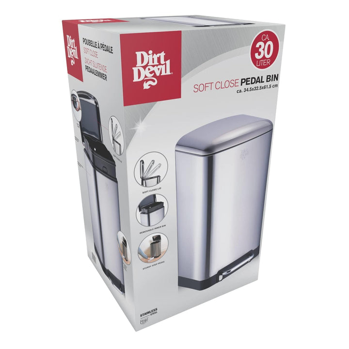 Dirt Devil Tretmülleimer 30L – Mülleimer Küche mit Soft Close – Abfalleimer aus Edelstahl – Herausne