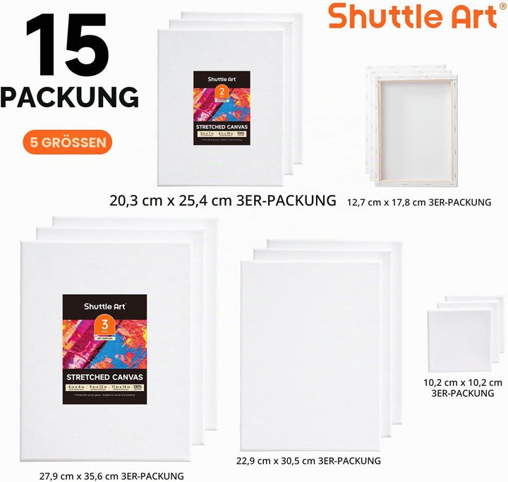 Shuttle Art 15 Leinwand auf Keilrahmen, 10 x 10, 13 x 18, 20 x 25, 23 x 30, 28 x 36 cm weisse Leinwä