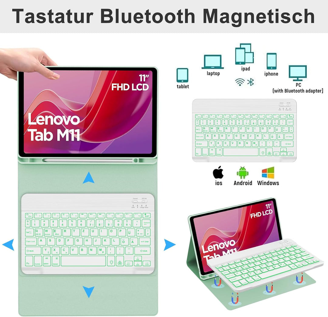 Tastatur Hülle für Lenovo Tab M11 11'' 2024, Lenovo Tab M11 Tablet Magnetisch Abnehmbarer Tastatur m