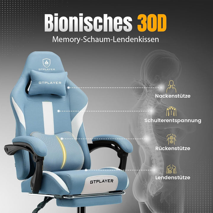 GTPLAYER Gaming Stuhl, Gamer Stuhl, Atmungsaktiver Bürostuhl aus Hochwertigem Stoff, Ergonomischer P