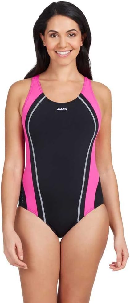 Zoggs Damen Eaton Flyback Bademode 34 Schwarz - Magenta, 34 Schwarz - Magenta