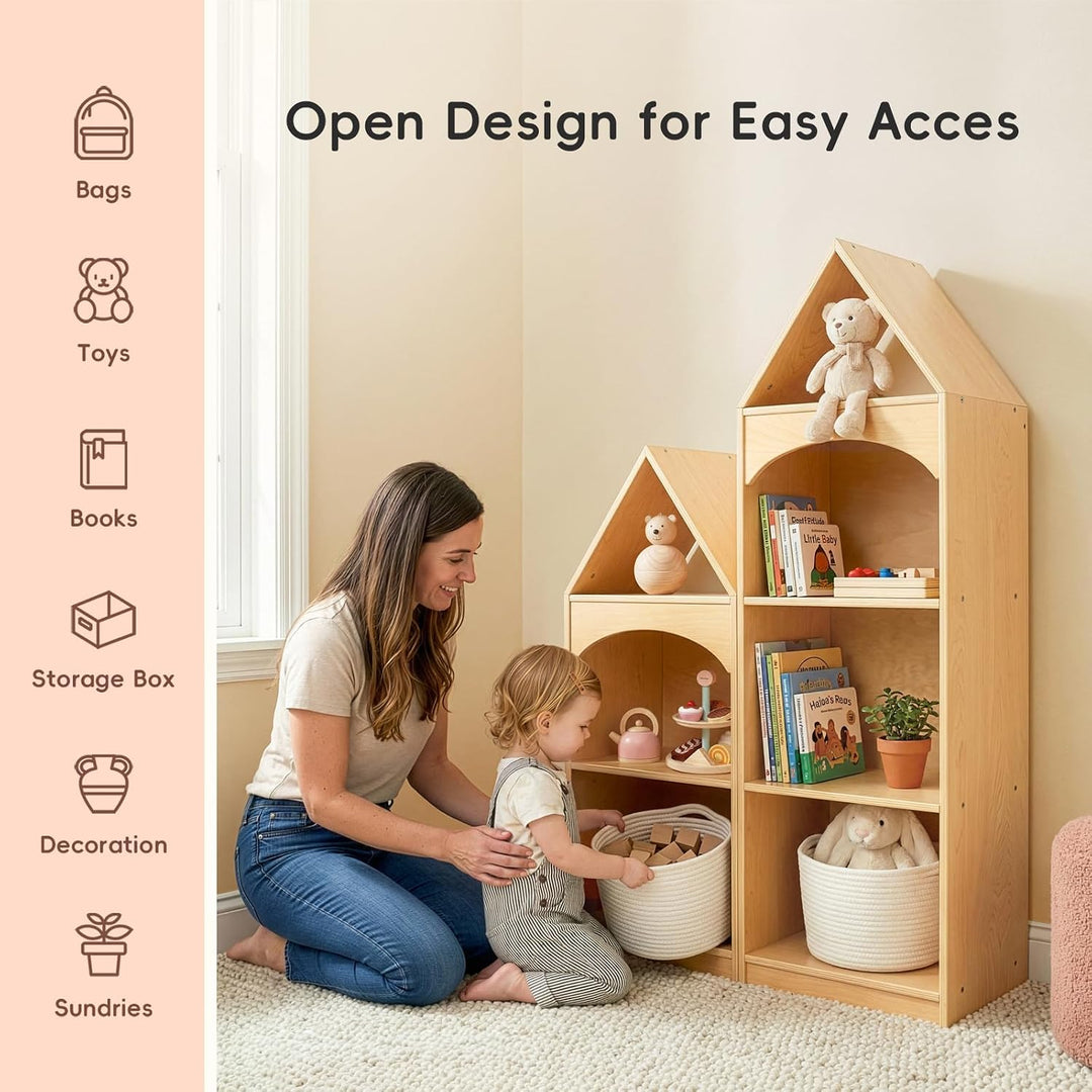 OOOK Kinder Bücherregal Holz, 4 Etagen Spielzeug Regal in Hausform | Kinder Regal, Bücherregal Kinde