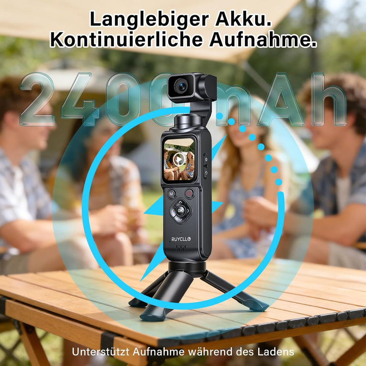 Action Kamera 4K, Vlog Kamera mit 1,72-Zoll-Sensor und 2-Achsen Stabilisierung, Touchscreen Digitalk