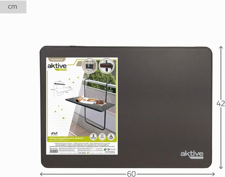 Aktive 61034 Klapptisch für Balkon mit Mehreren Positionen, grau