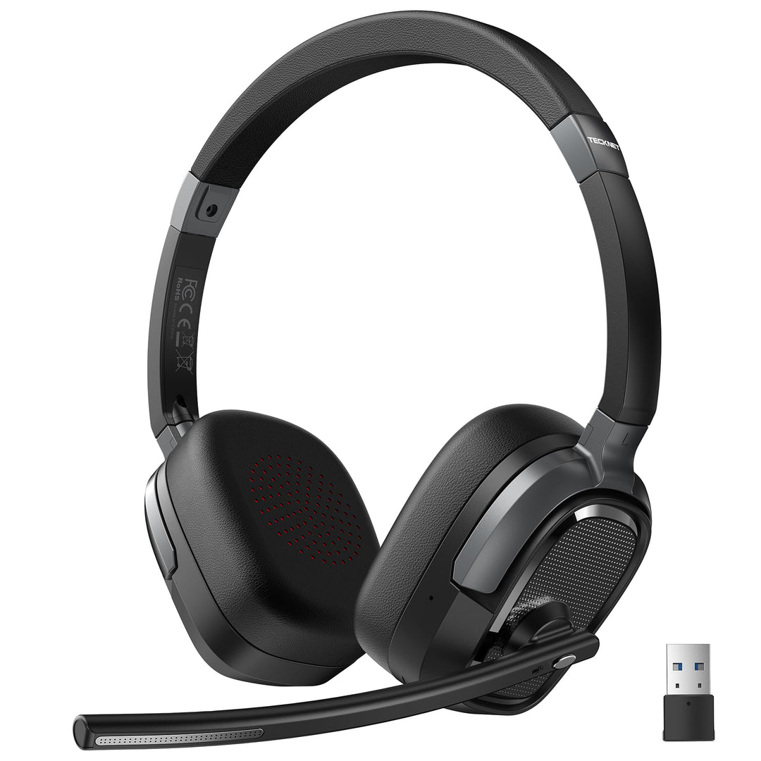 TECKNET V6.0 Bluetooth Headset mit Mikrofon Kabellos, ENC Noise Cancelling, Wireless Headset PC, USB