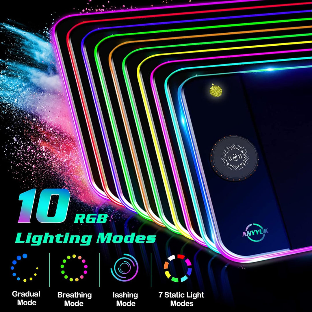 RGB Gaming LED Mauspad - 15W Mauspad mit Kabellosem Laden, 10 Lichtmodi Extra Grosses Mauspad Rutsch