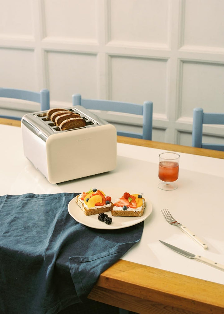 CREATE/TOAST RETRO DOUBLE/Toaster für breite Scheiben Sand/Krümelfach, 6 Leistungsstufen, Thermostat
