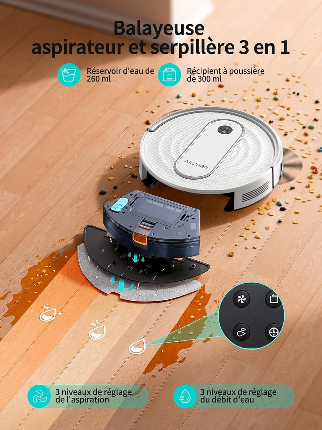 Airzeen Saugroboter mit Wischfunktion,5000Pa Starke Saugkraft J10 Staubsauger Roboter mit Wischfunkt