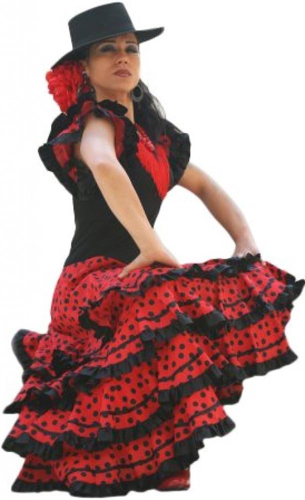 La Senorita Spanische Flamenco Kleid/Kostüm - für Frauen/Damen - Schwarz/Rot - Grösse 40-42