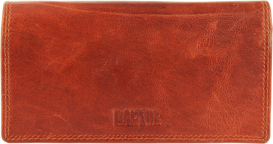 Raptor Damen - Geldbörse Echtleder Vintage Look 17 x 9 cm Querformat RA40001 Rotbraun, Rotbraun