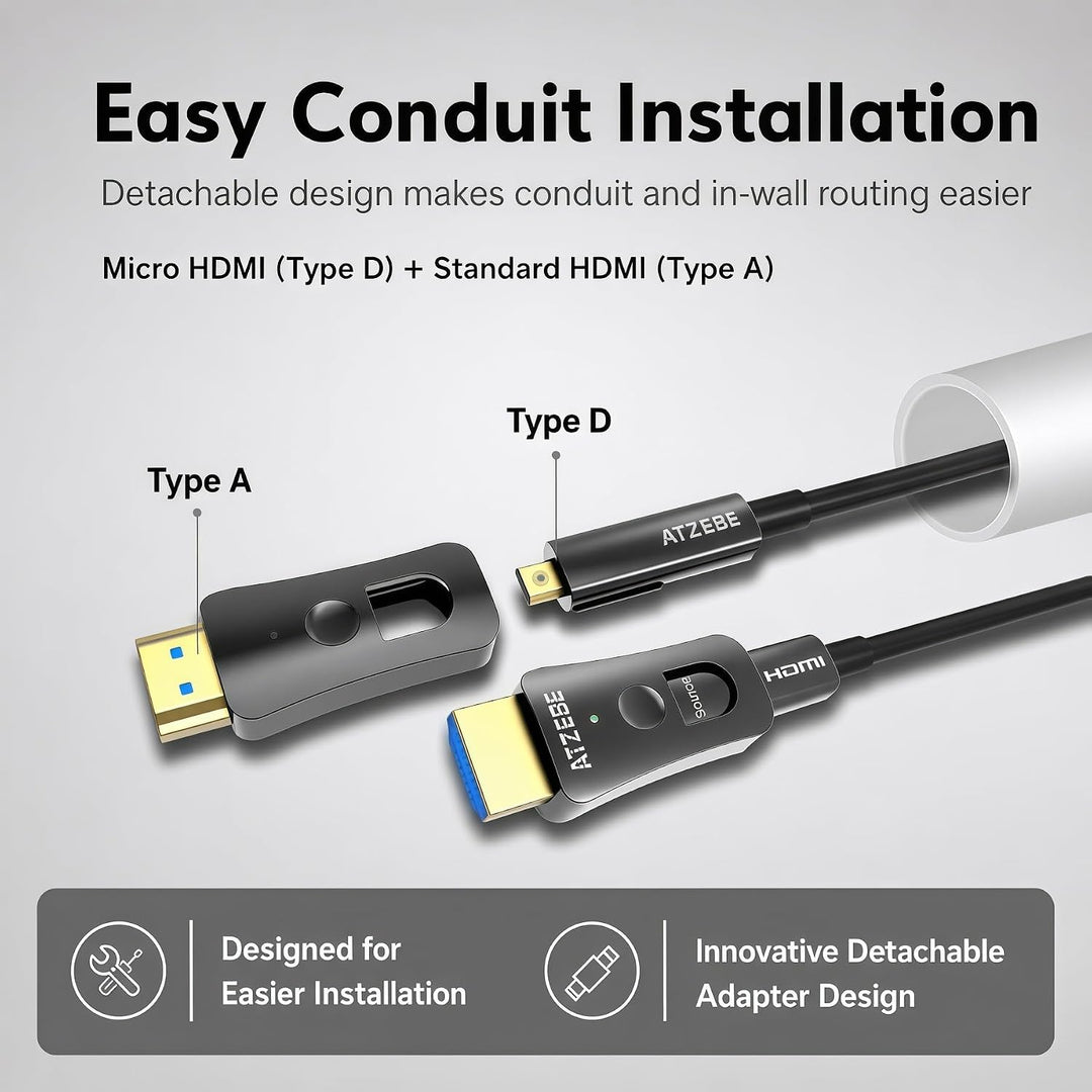 ATZEBE HDMI Glasfaser Kabel -10m, 4k HDMI-Kabel 2.0 unterstützt 4K@60Hz HDR, YUV4:4:4 8bit, 3D, ARC,