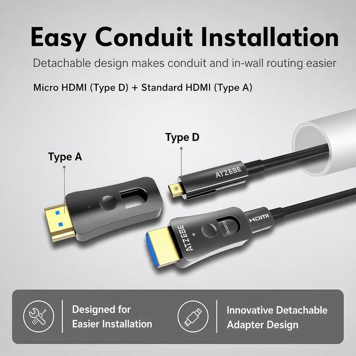 ATZEBE HDMI Glasfaser Kabel -10m, 4k HDMI-Kabel 2.0 unterstützt 4K@60Hz HDR, YUV4:4:4 8bit, 3D, ARC,
