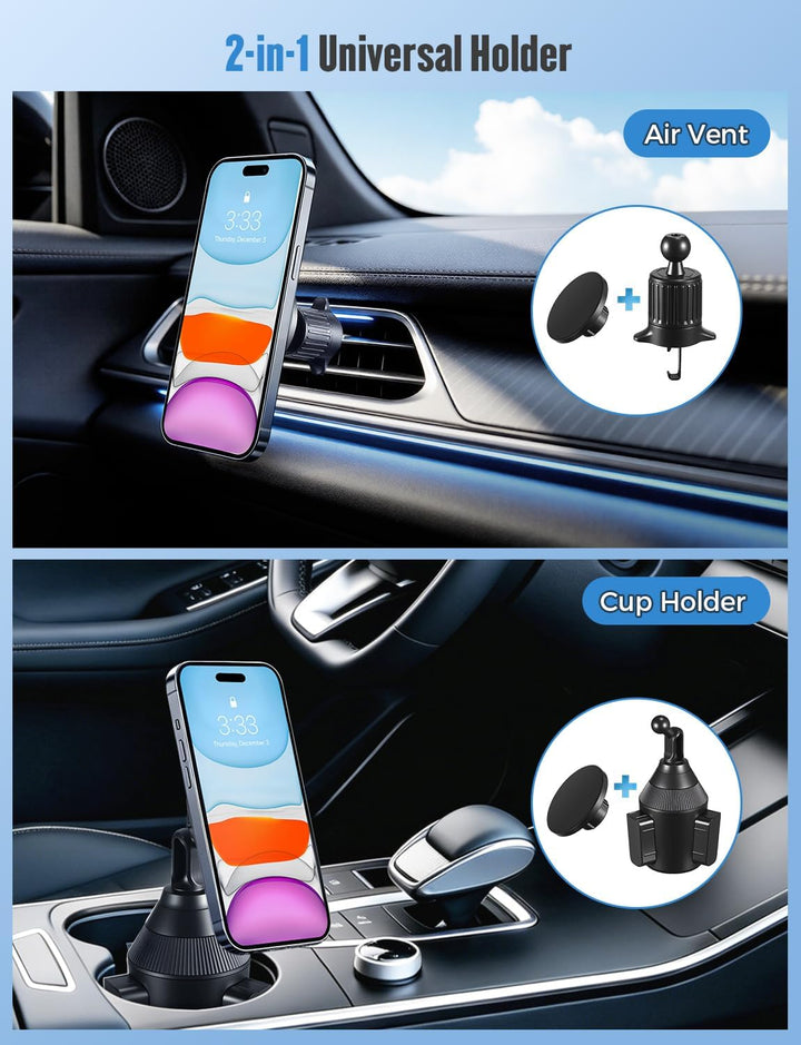 PAIRIER 2-in-1 Magnetische Handyhalterung Auto, KFZ Handy Halterung für Getränkehalter & Lüftung Hal