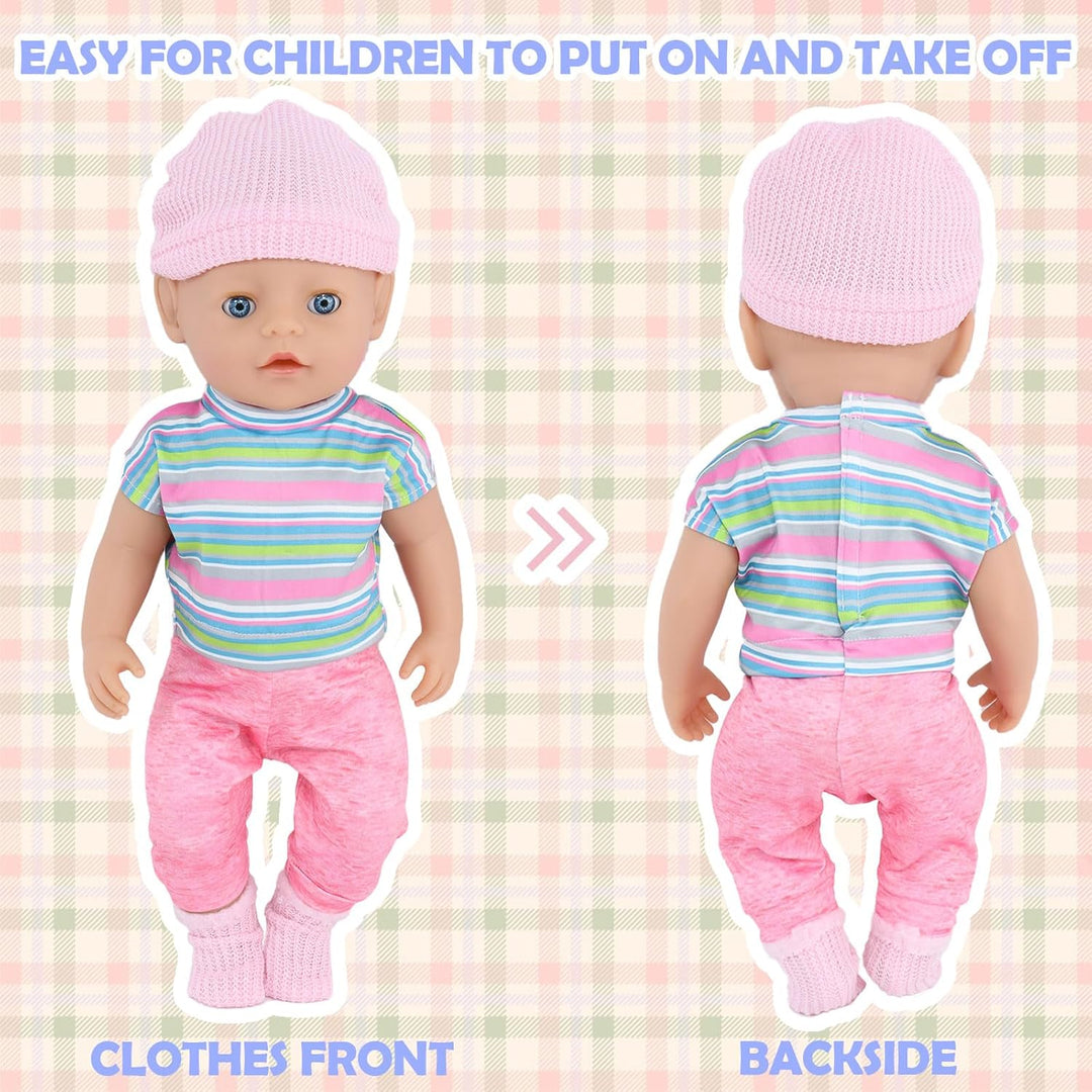 Baby Puppen Puppenkleidung 35-43 cm 1 graue Jacke + 1 gestreifter Pullover + 1 Strickmütze + 1 Paar