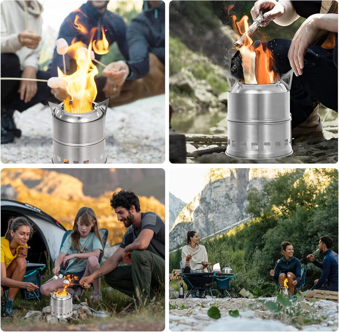 Lixada Campingkocher Holzofen, Tragbar Camping Holzofen, Klapp und Winddicht aus Edelstahl, Hobo Koc