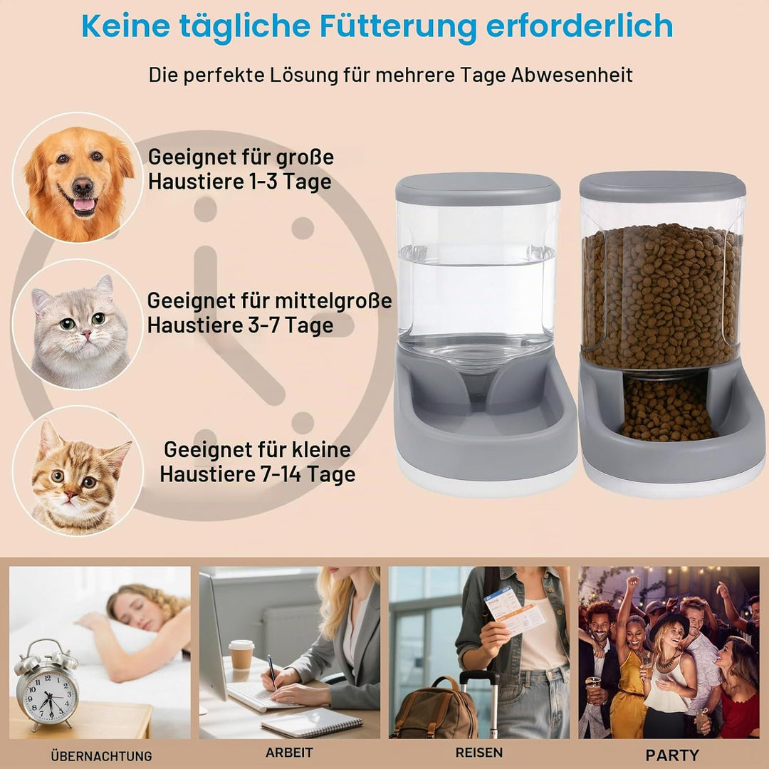 Wasserspender Futterspender für Katze und Hund 2×3,8 L Automatischer Futterspender, Katzenfutterspen