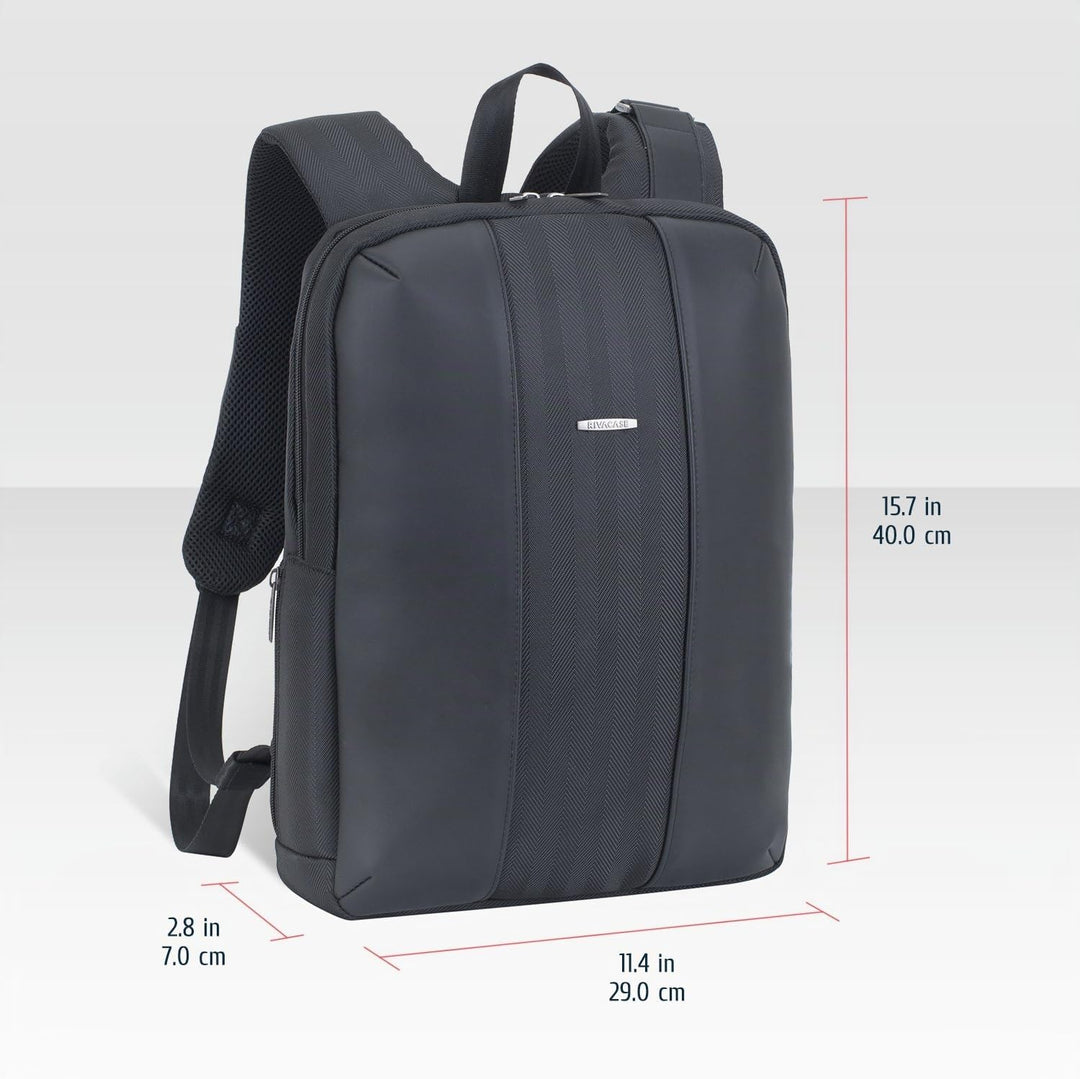 RIVACASE leichter Laptop Rucksack bis 14 Zoll – Stadtrucksack aus Polyester und Kunstleder mit extra
