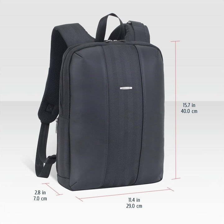 RIVACASE leichter Laptop Rucksack bis 14 Zoll – Stadtrucksack aus Polyester und Kunstleder mit extra