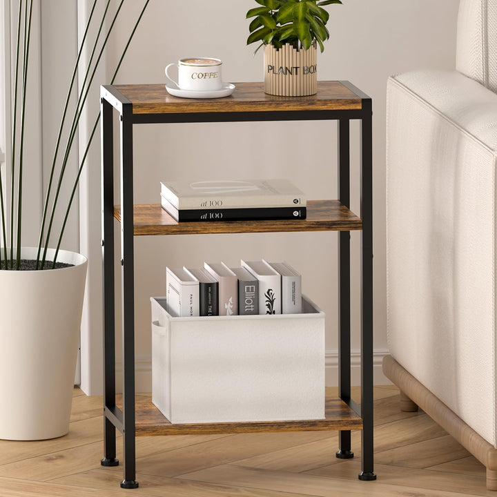 Schmaler Beistelltisch, Nachttisch, Kleiner Tisch, 3 Ablagen Nachttisch Schmal mit Stauraum, sofa be