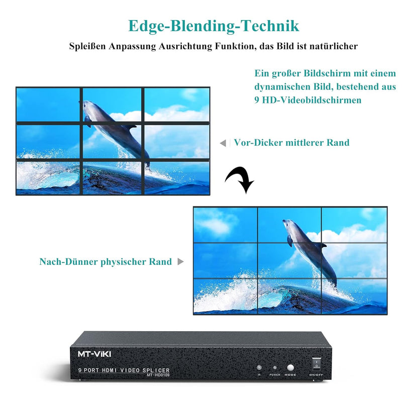 MT-VIKI 3x3 HDMI Videowand Controller 1 in 9 Out Bildschirmspleissung 9 Port Video Wall Prozessor un