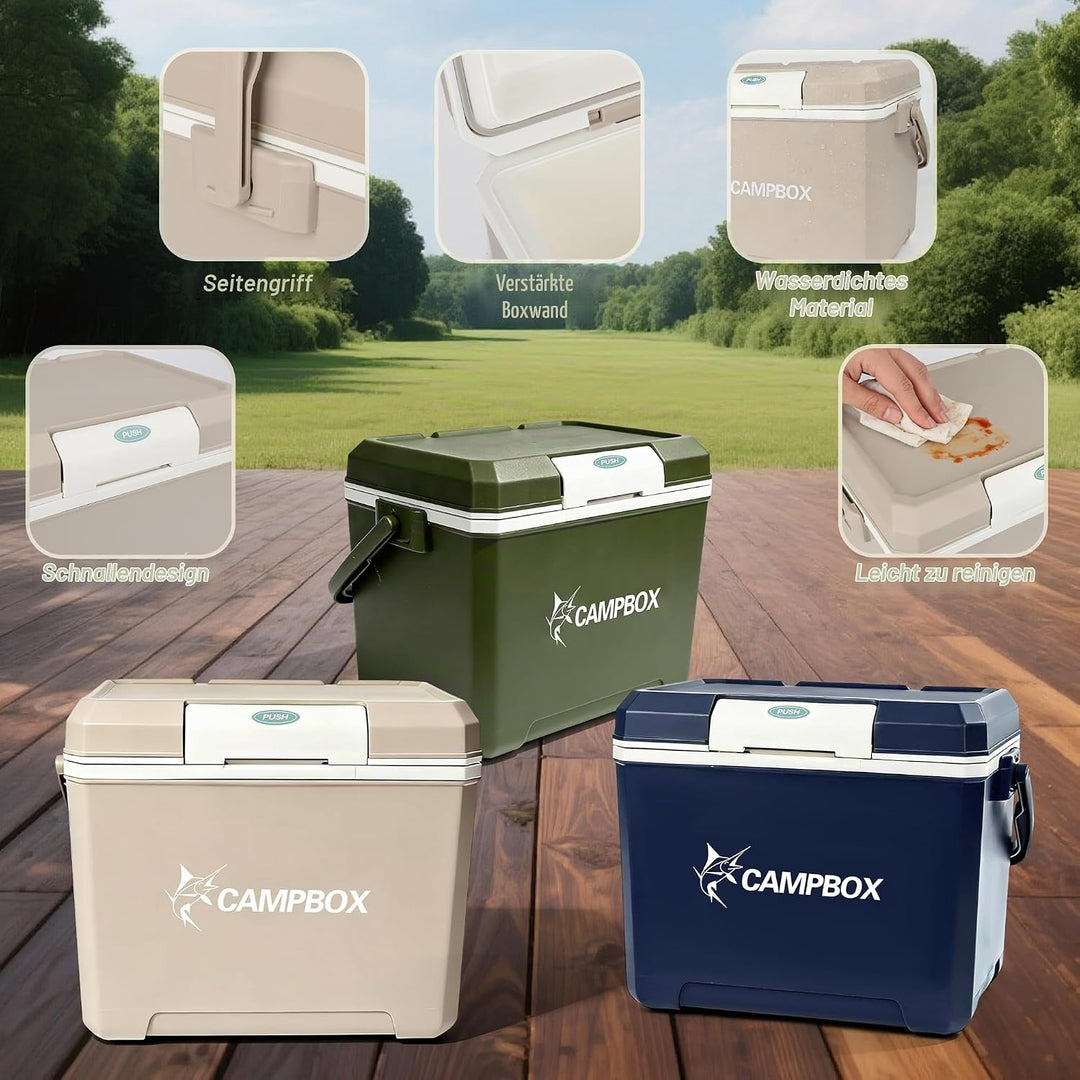 JONRRYIN Kühlbox, Passiv-Kühlbox 24 Liter Bis zu 12 Std. Kühlung, Mobile Cooler Box mit 2 Kühlakkus,