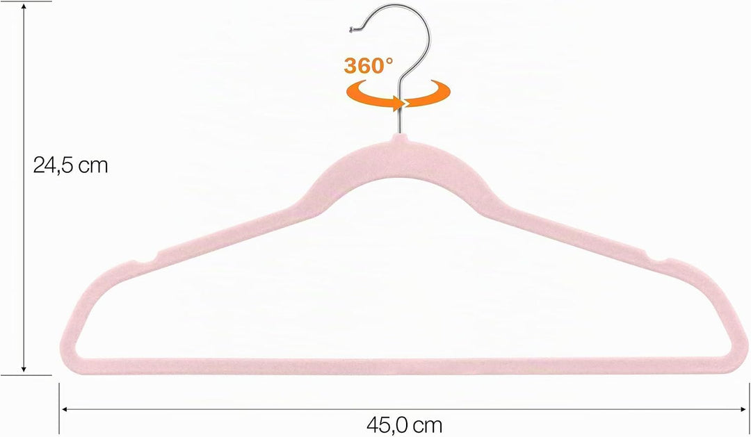 50 Stück hochwertige Samt Kleiderbügel in der Farbe Rosa mit Silber Haken/Anti-Rutsch/von StickandSh
