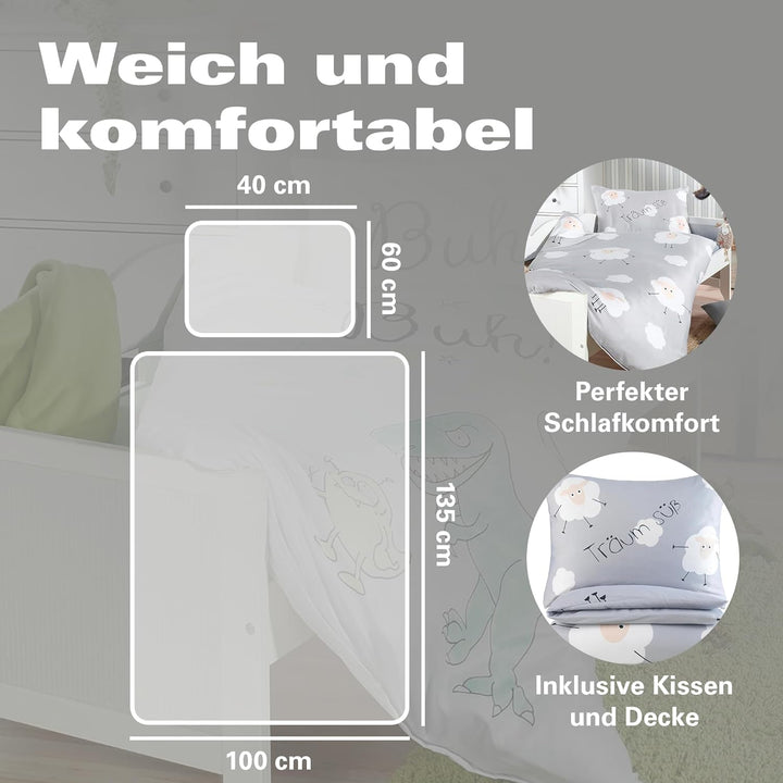 BaSaTex Kinder Baby Bettwäsche Set für Mädchen und Jungen | 100x135 cm + 40x60 cm | 100% Polyester M