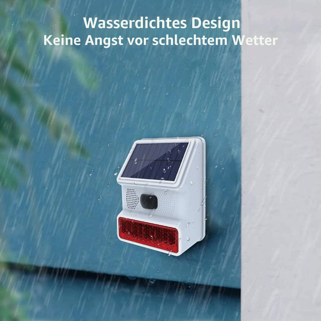 Solar-Sirene für den Aussenbereich, mit LED-Blinklicht, 110 dB, kompatibel mit Alarmanlage für Haus,