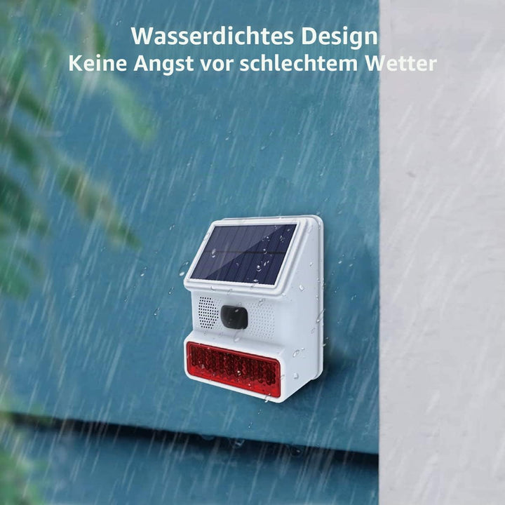 Solar-Sirene für den Aussenbereich, mit LED-Blinklicht, 110 dB, kompatibel mit Alarmanlage für Haus,