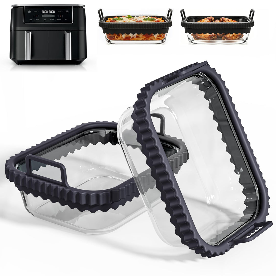 2 Stück Glas Auflaufform Airfryer für Ninja Cosori Philips, Airfryer Glasbehälter mit Herausnehmbare