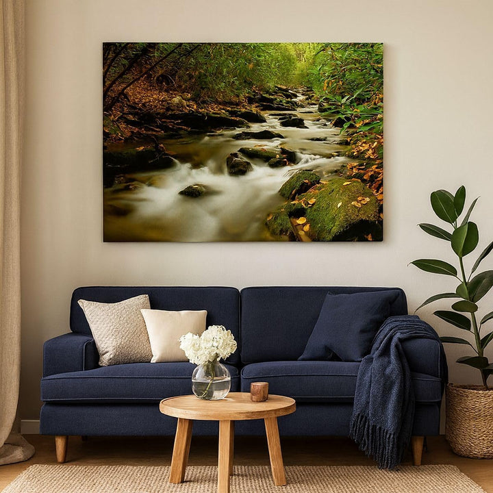 Bilder auf Leinwand 100x70cm Leinwandbild mit Rahmen Bäume Strom Felsen Gross Wanddeko Bild Schlafzi