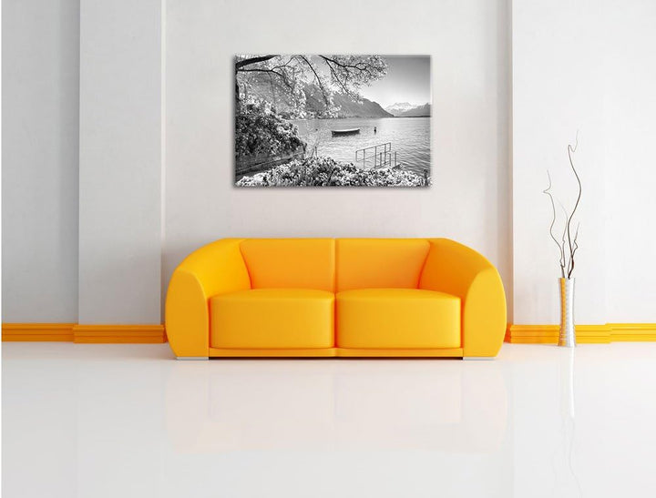 Pixxprint Genfer See im Sonnenschein als Leinwandbild | Grösse: 100x70 cm | Wandbild | Kunstdruck |