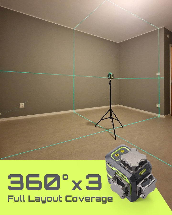 LasGoo LG-3DM Grüner Strahl-Laser-Nivelliergerät, selbstnivellierend, 3x360° Kreuzlinienlaser für Ba