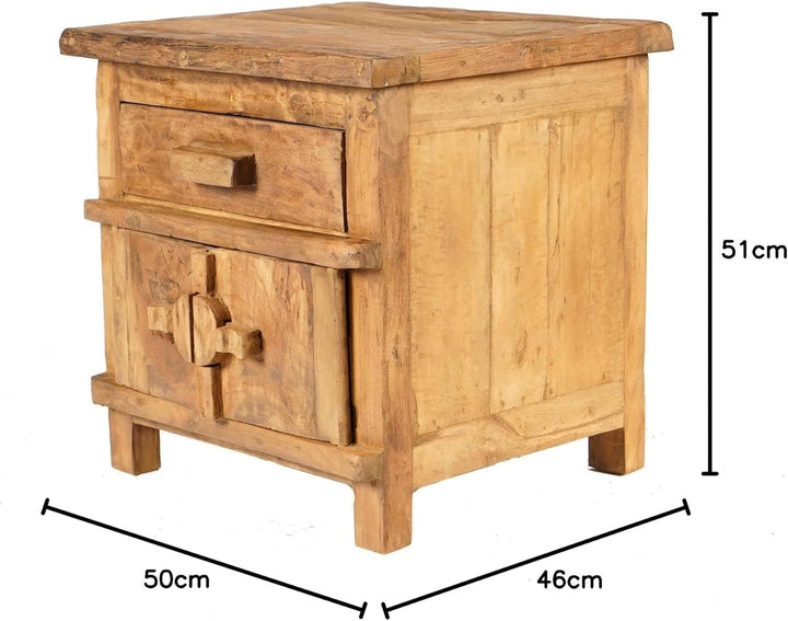 Windalf Robuster Hobbit Nachttisch LOLOBY 51 cm Kleine Kommode mit Schubladen Beistelltisch Handarbe
