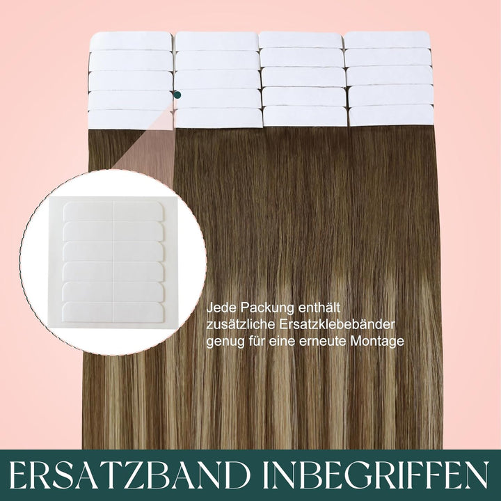 Easyouth Tape Extension Echthaar Ombre Braun Tape in Haarverlängerungen Extensions Remy Haar Mittelb