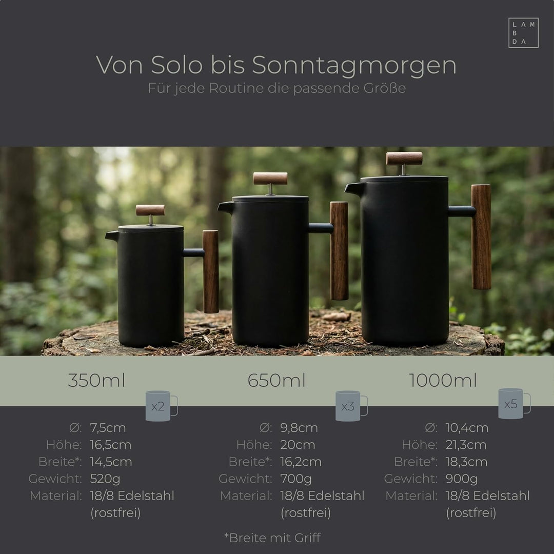LAMBDA COFFEE® Thermo French Press 1l Edelstahl I 3 Grössen erhältlich I Kaffeebereiter aus Edelstah