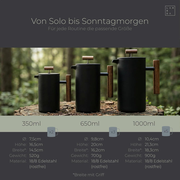 LAMBDA COFFEE® CALDERA Thermo French Press Edelstahl I 0,35 Liter - 1-2 Tassen in Moss Green Grün I