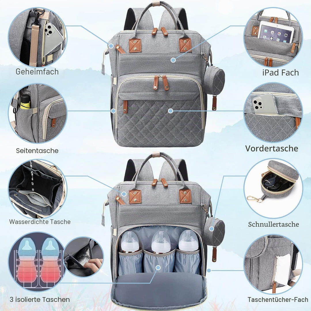 Diaper Bag Backpack Baby Bag, Baby Girl Boy Diaper Bag for Dad Mom with Pad, 16 Pockets Grau, Grau