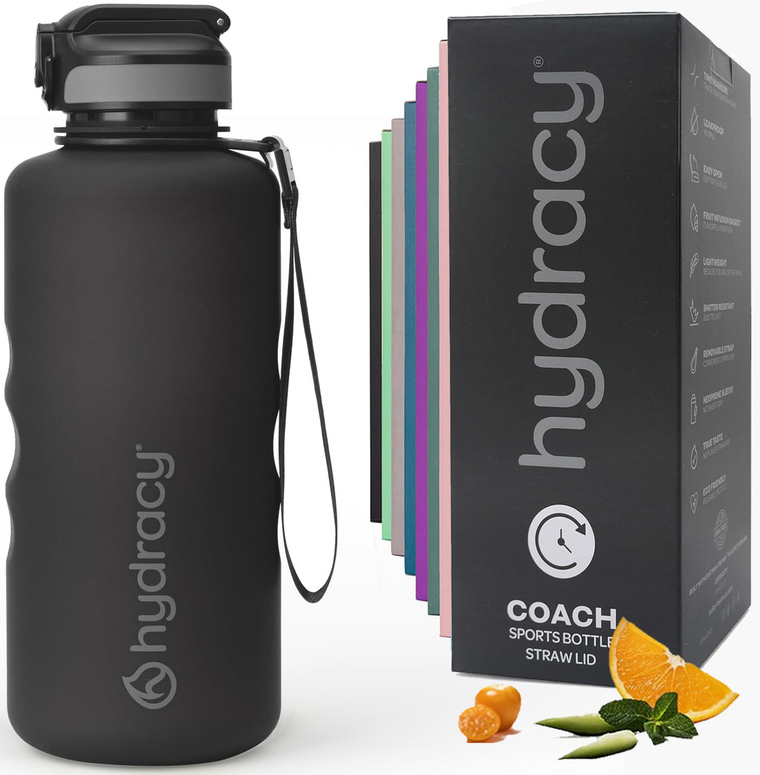 Hydracy Trinkflasche mit Strohhalm und Zeitmarkierung - 2L Wasserflasche - BPA-freie Trinkflasche -